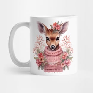Pink Floral Christmas Deer Mug